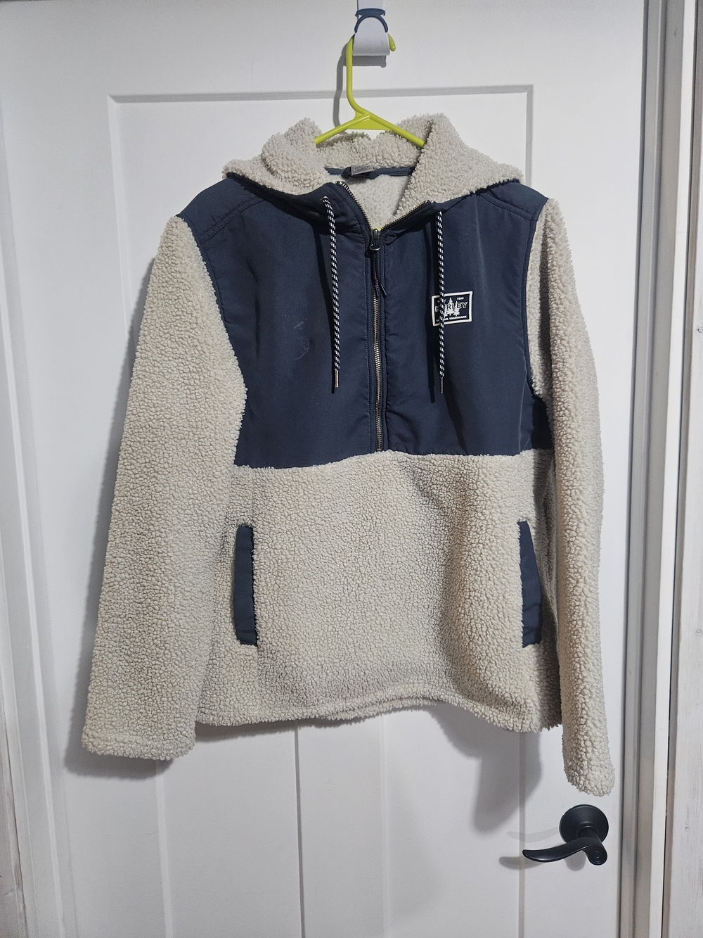 Hurley Cream Sherpa Pullover with Navy Trim